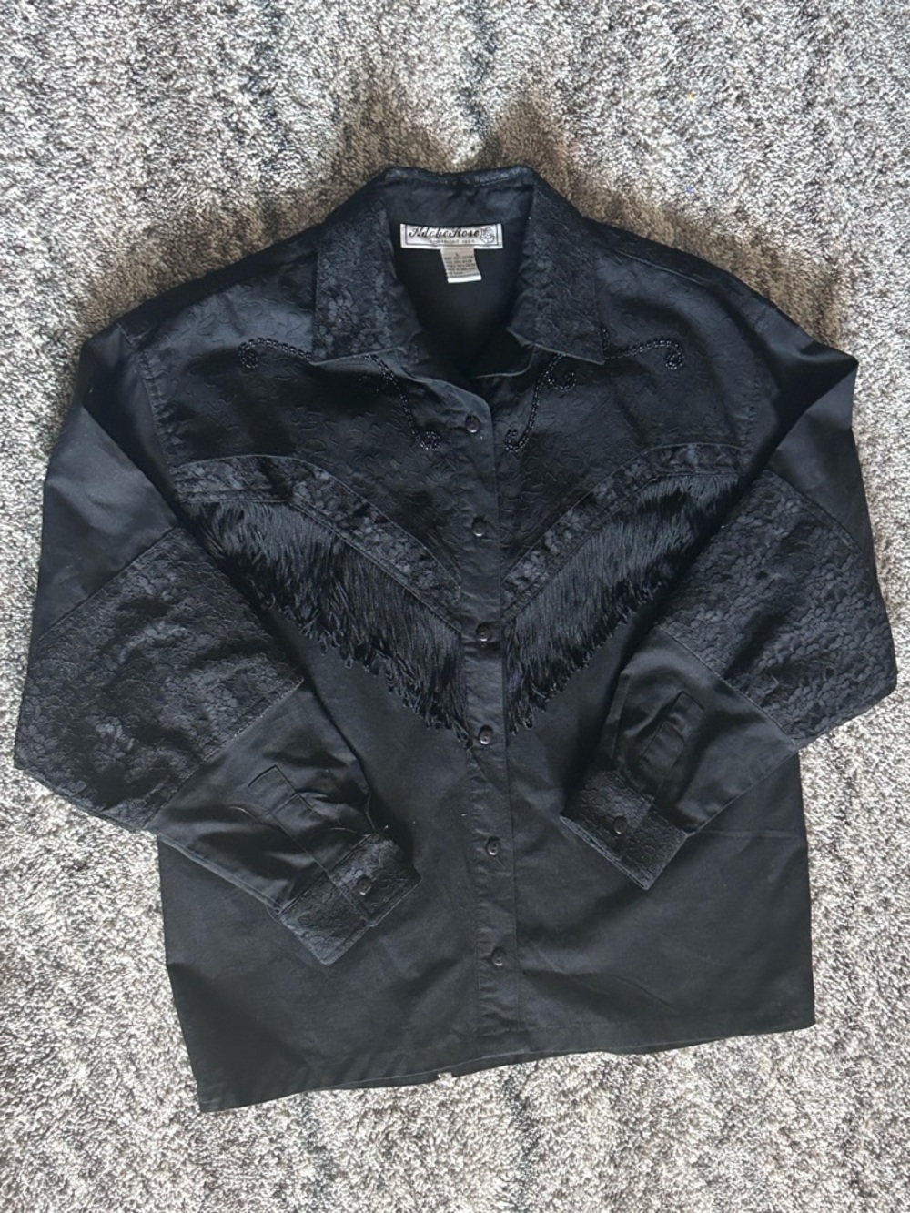 Adobe Rose Black Western Button-Up Black Fringe Western Shirt Size Large